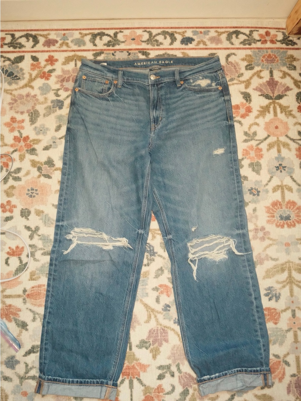 American Eagle Outfitters Boyfriend Ripped Jeans - Blue Denim
